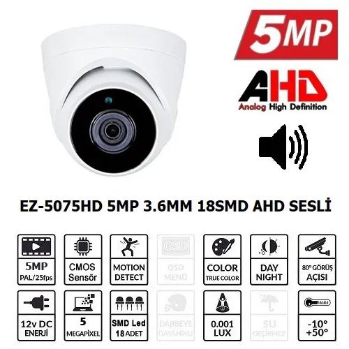 EZCOOL EZ-5075HD 5MP 3.6MM SMD AHD SESLİ DOME KAMERA