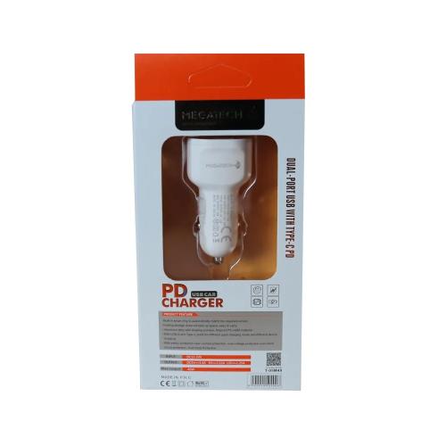 Megatech T05-M40 Beyaz 40W PD/USB Araç Çakmaklık HIZLI ŞARJ